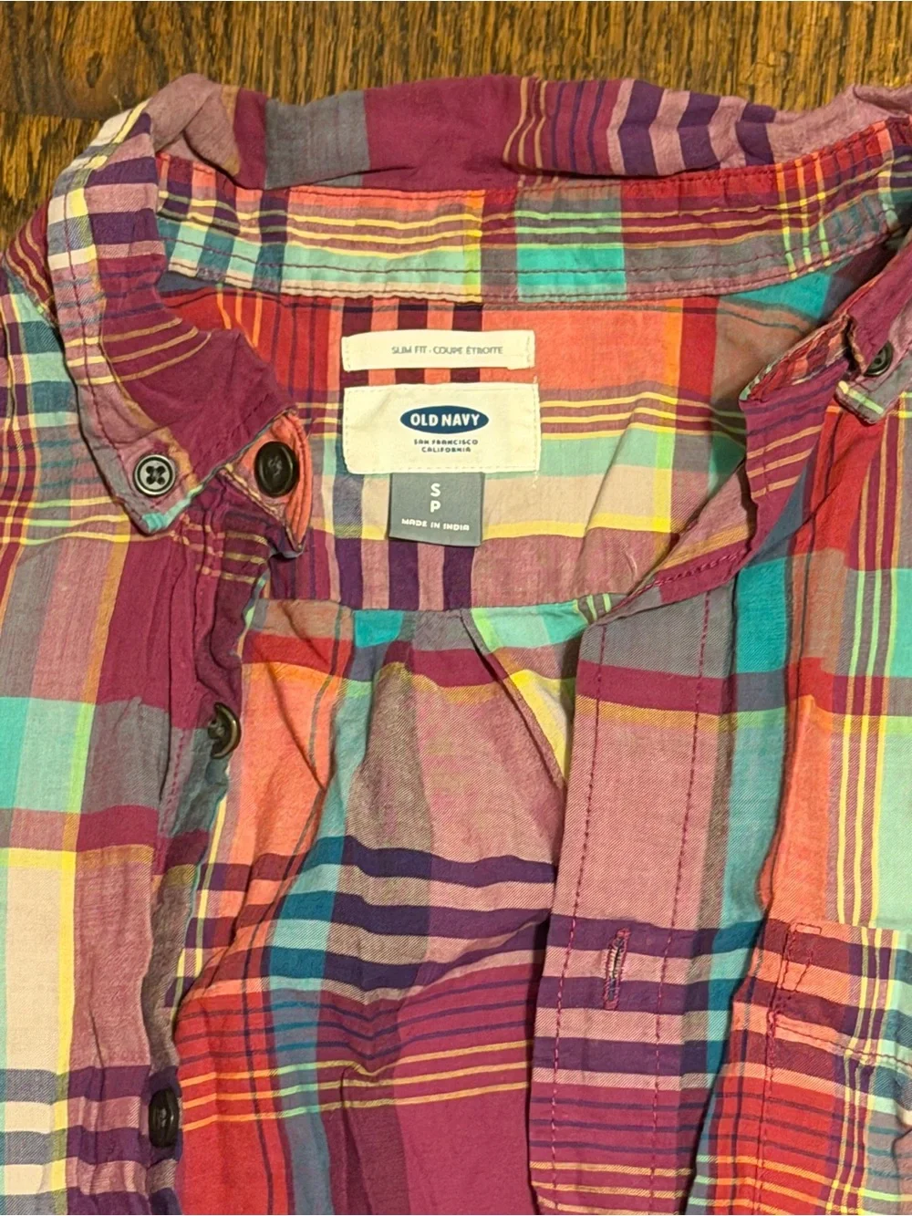 Old Navy Berry Plaid Short-Sleeve Button-Down Shirt